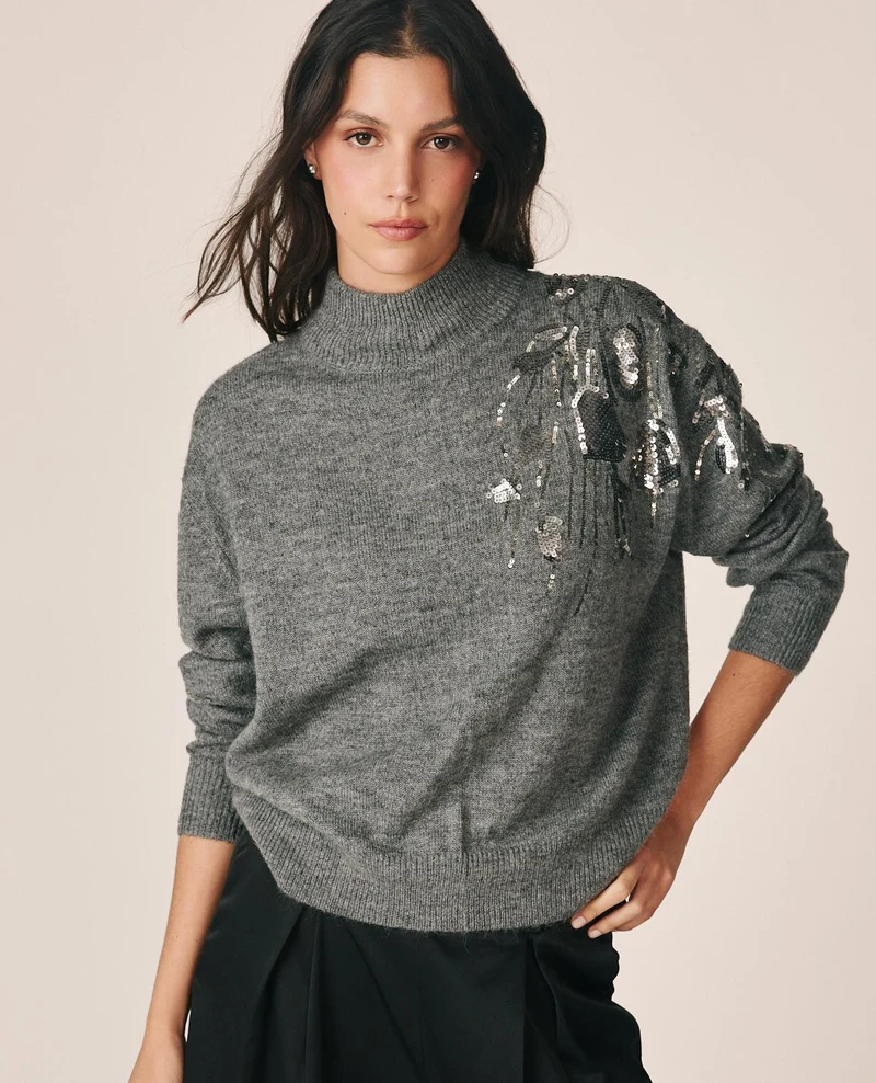 JERSEY CUELLO ALTO BORDADO LENTEJUELAS