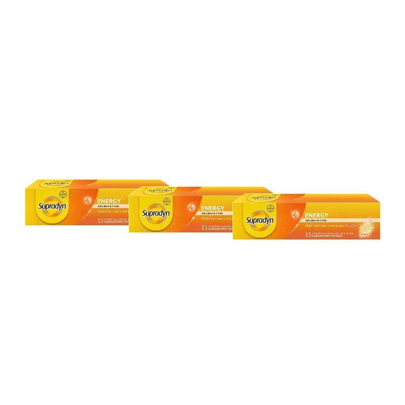 Supradyn Energy Vitaminas y Energía, Pack 3 x 15 Comprimidos Efervescentes