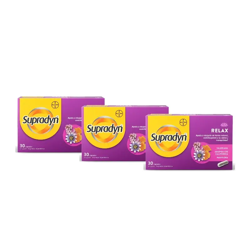 Supradyn Relax, Calma y Tranquilidad con Pasiflora y Valeriana, Pack 3 x 30 Cápsulas
