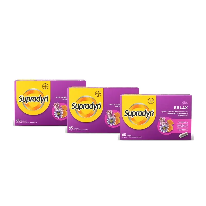 Supradyn Relax, Calma y Tranquilidad con Pasiflora y Valeriana, Pack 3 x 60 Cápsulas
