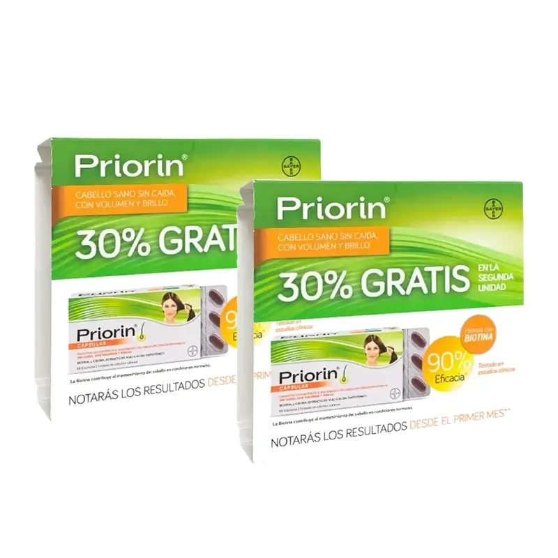 PriorIn Duplo Cabello Sano Sin Caída, 2 x 60 Cápsulas, Pack 2 Uds (240 Cápsulas)