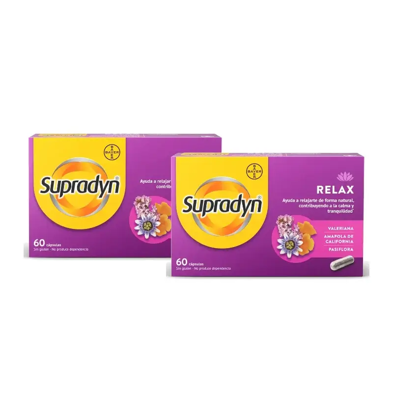 Supradyn Relax, Calma y Tranquilidad con Pasiflora y Valeriana, Pack 2 x 60 Cápsulas