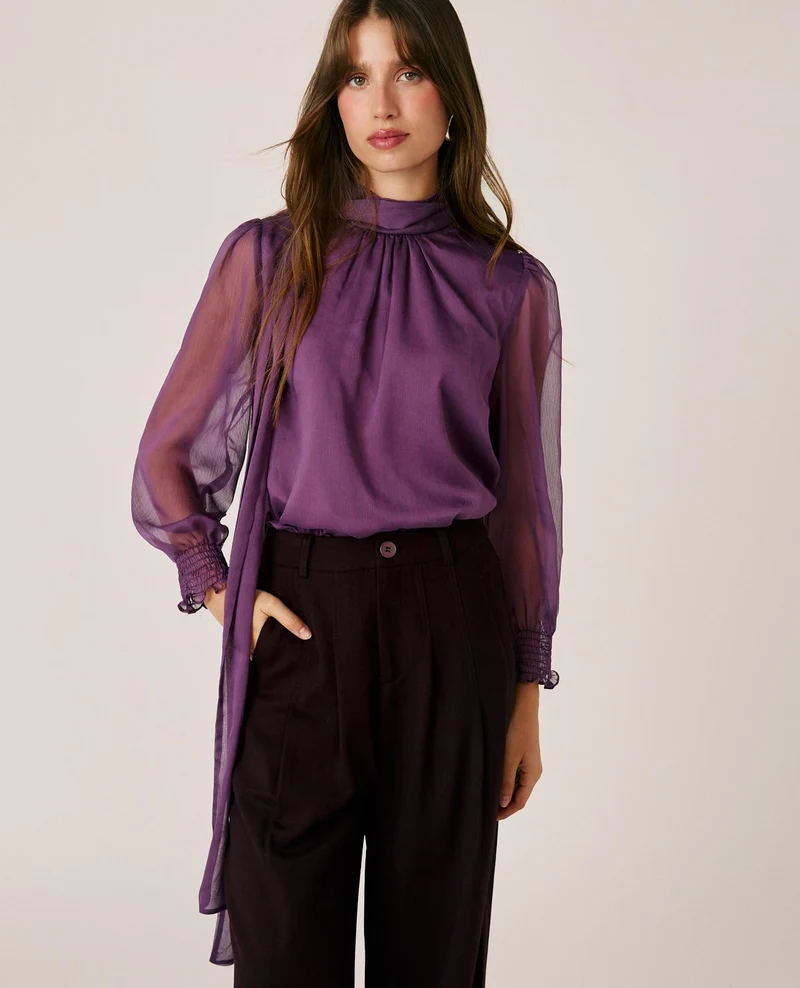 BLUSA GASA CON LAZADA EN CUELLO