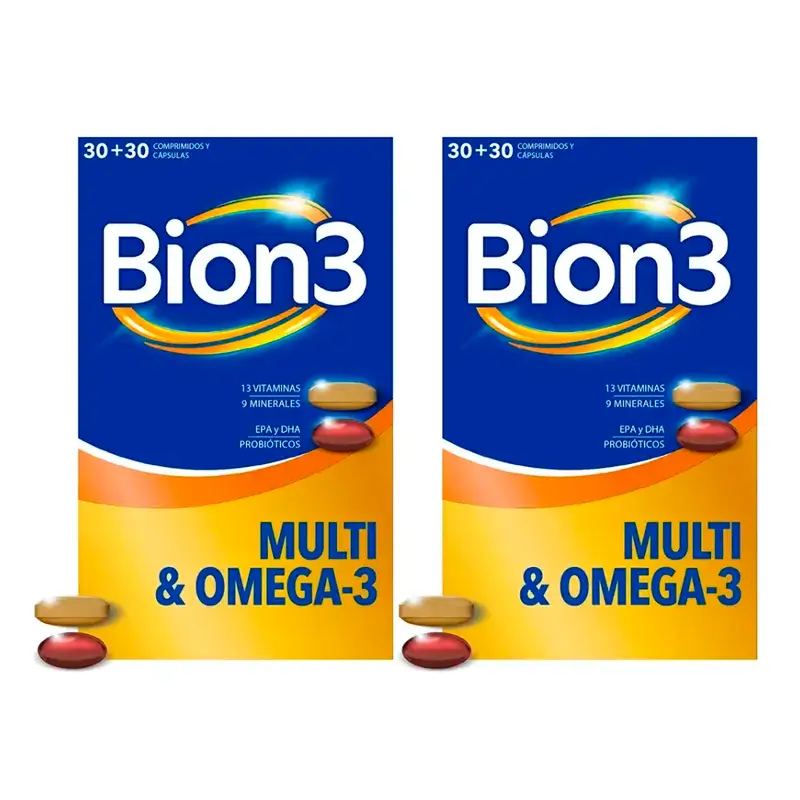 Bion3 Multi & Omega-3 Con Probióticos, Pack 2 x 60 cápsulas