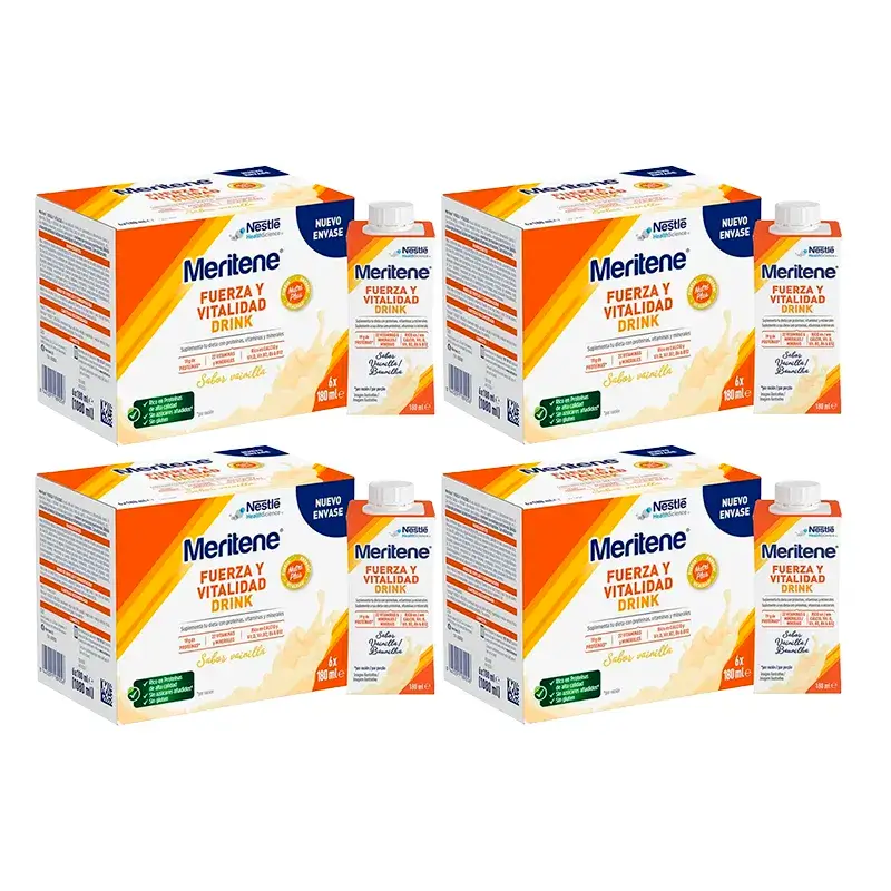 Meritene Fuerza Y Vitalidad Drink Vainilla, Pack 4 Cajas 6 x 180 ml