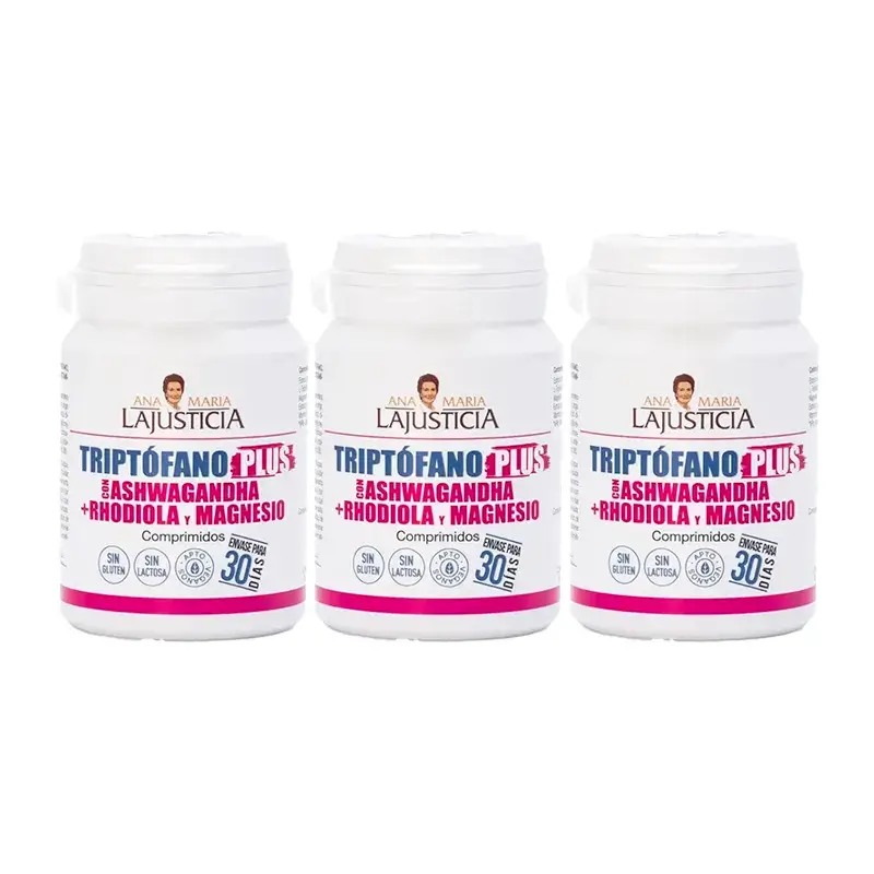Ana Maria Lajusticia Triptofano Plus con Ashwagandha + Rhodiola y Magnesio, Pack 3 x 60 comprimidos