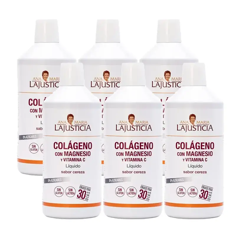 Ana Maria Lajusticia Colágeno con Magnesio + Vitamina C sabor cereza, Pack 6 x 1L