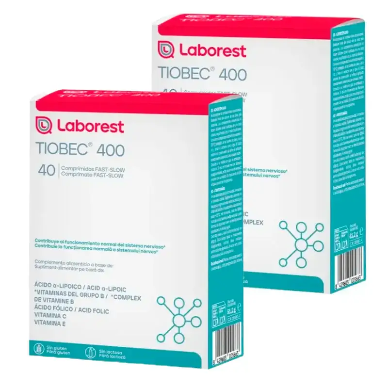 Tiobec 400 Complemento Alimenticio, Pack 2 x 40 comprimidos Fast-Slow