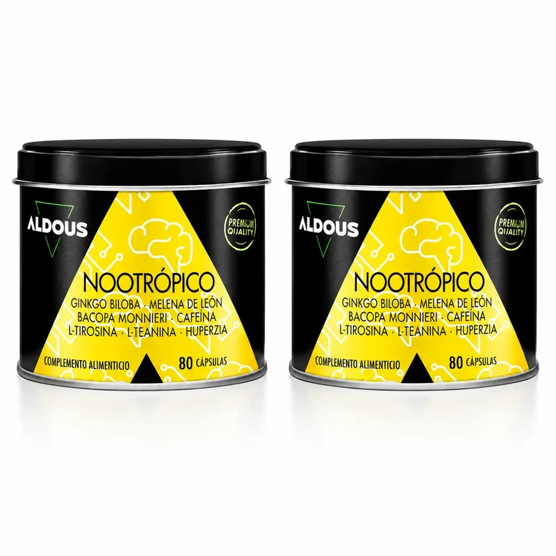 Aldous Labs Nootrópico Con Ginkgo Biloba, Melena De León, Cafeína, Bacopa, Tirosina, Teanina Y Huperzina A , pack 2