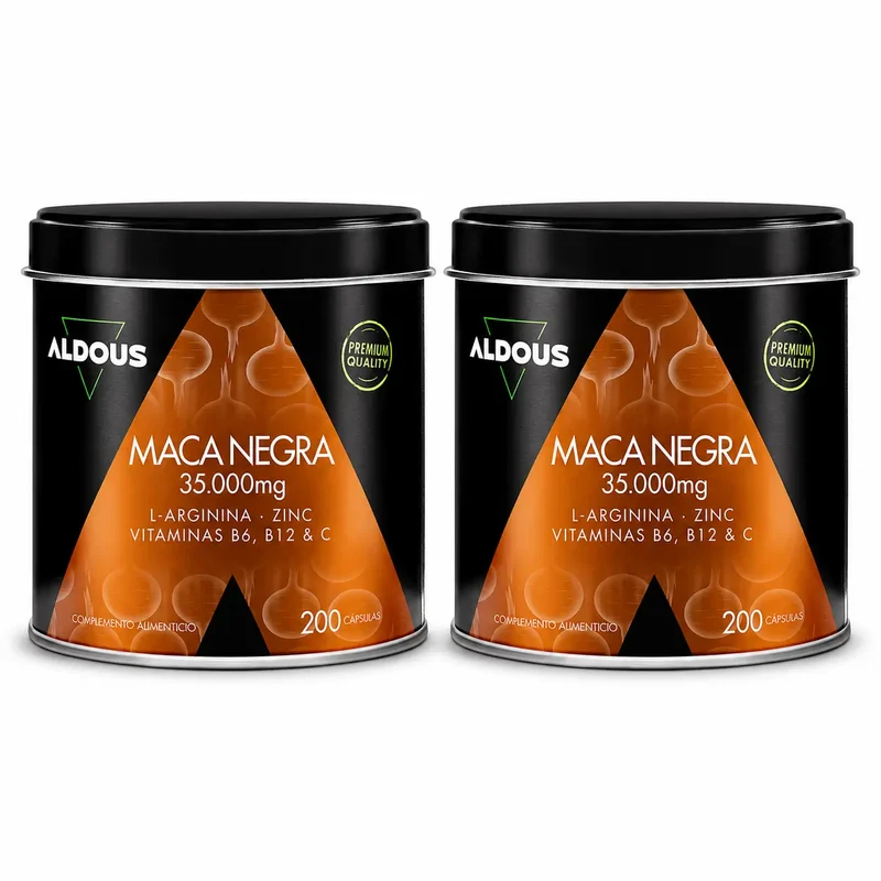 Aldous Bio Maca Negra Peruana Complex Arginina, Zinc, Vitamina C, B12 Y B6 , 200 Capsulas , pack 2