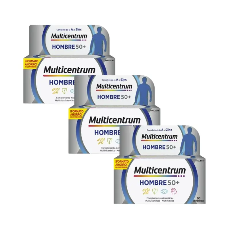 Multicentrum Hombre 50+ Complemento Alimenticio Multivitamínico, 3X90 Comprimidos