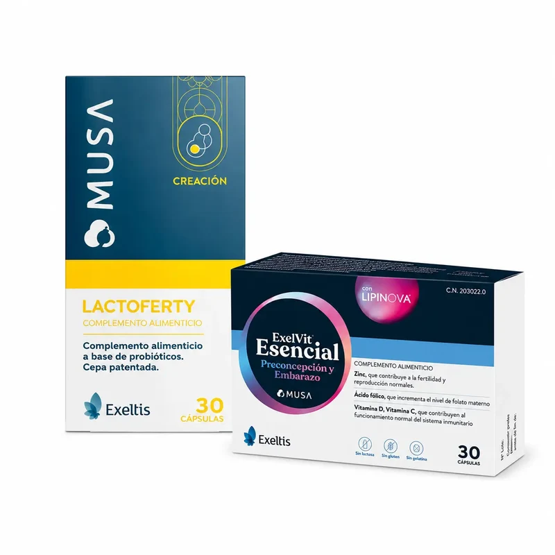 Pack Concepción Saludable, Exelvit Esencial + Musa Lactoferty, 30+30 cápsulas