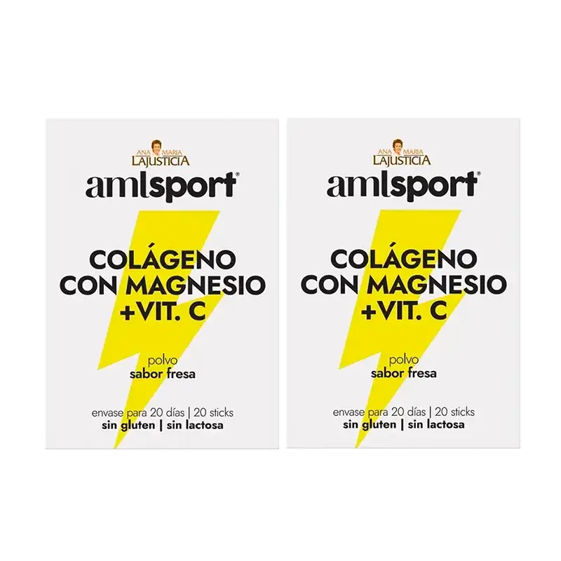 Amlsport Colágeno Con Magnesio + Vitamina C Sabor Fresa, 2X20 Sticks