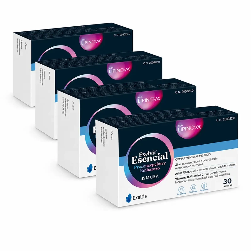 Exelvit Esencial Preconcepción y Embarazo, Pack 4 x 30 Cápsulas