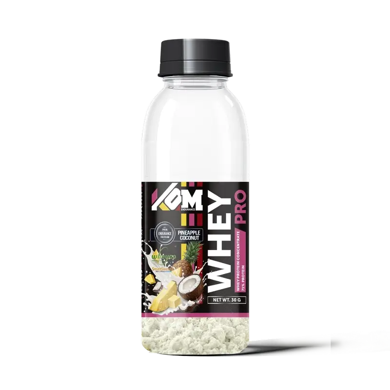 Kom Endurance Proteinas Nutricion Deportiva , botella monodosis de proteina whey 30gr sabor piña-coco