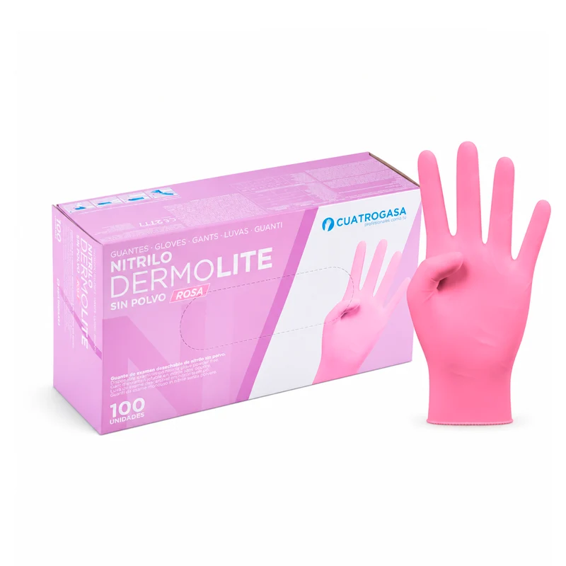 Guante de examen de nitrilo sin polvo de color rosa - varias opciones