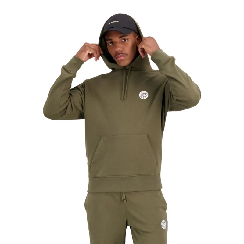 New Balance Sudadera con Capucha Hoops Essentials Fundamenta Verde Olivo, para Hombre