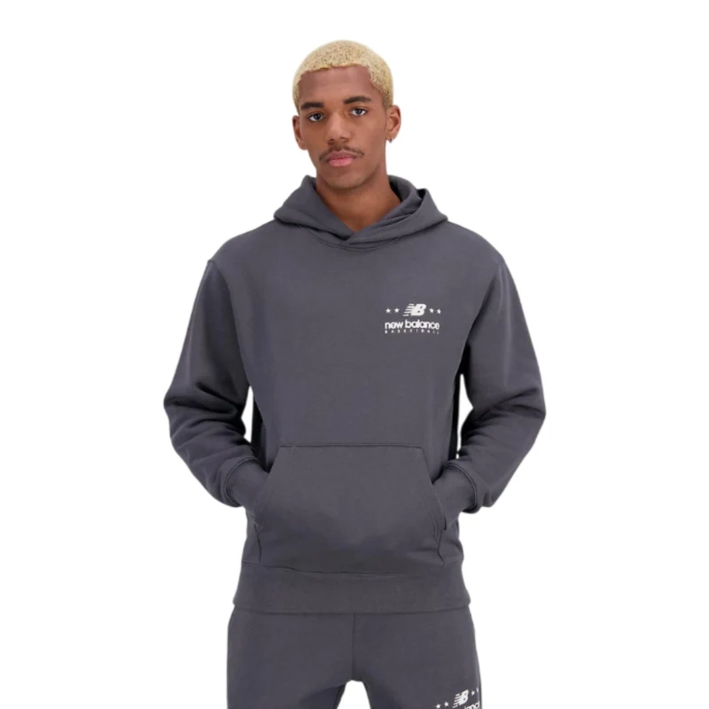 New Balance Sudadera con Capucha Hoops Hoodie Gris, para Hombre