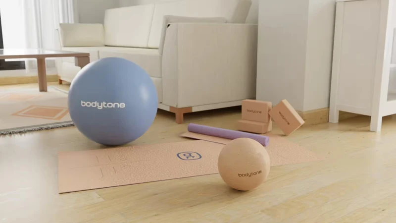 Set de yoga de corcho: esterilla, gym ball, bloque yoga y bola de masaje