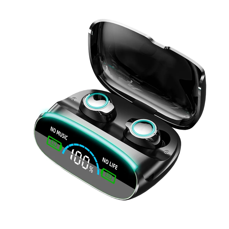 Ecouteurs sans fil (TWS) Bluetooth 5.3 - affichage LED - Edition Space Mountain + boitier chargeur couleur Noir