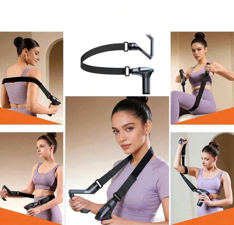 Pistolet de Massage Musculaire SYNERFIT 6 Vitesses Réglables 3 en 1 masseur dos et cervicales poignée amovible,modéle Move Gun colorie Gris