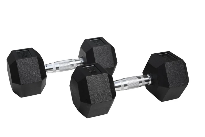 Paire d'haltères hexagonaux monobloc manche chromé et moleté 2x3Kg