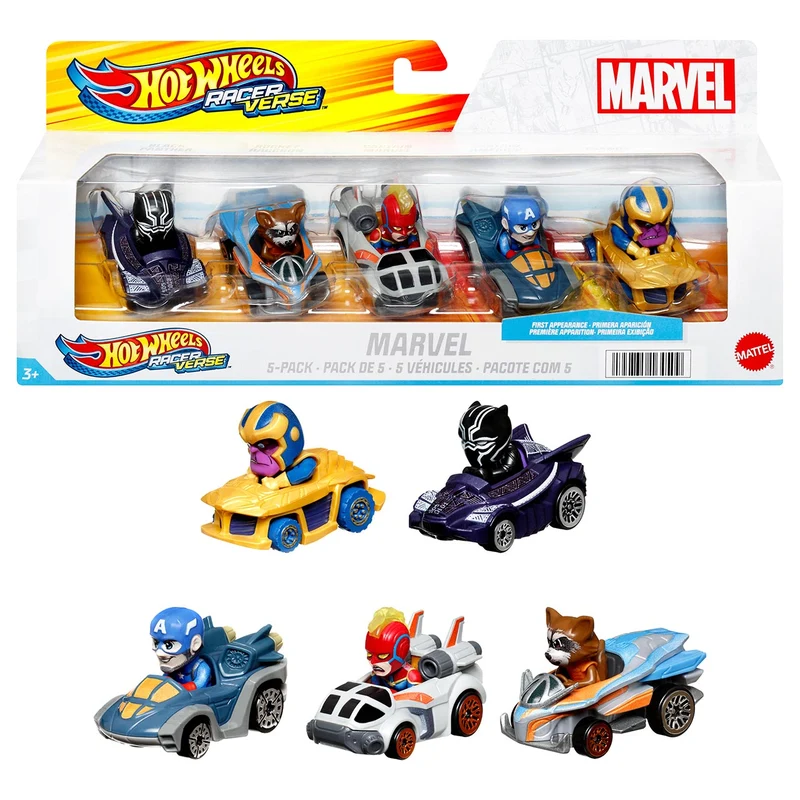 Hot Wheels - RacerVerse - Coffret de 5 Voitures - Petites Voitures -