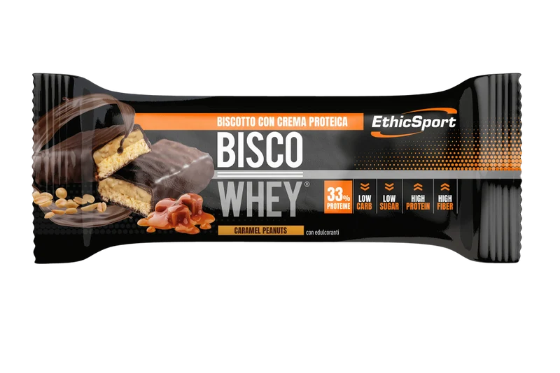 Barra Bisco Whey protein 33% caramelo y mani Ethicsport