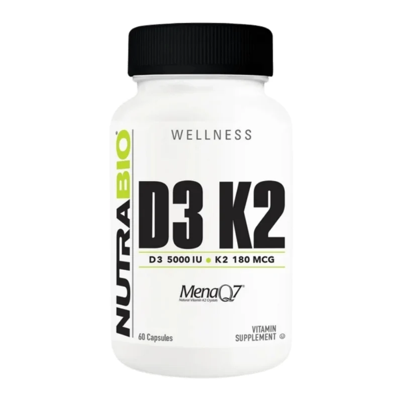 NutraBio Suplemento Alimenticio Vitaminas D3 y K2, 60 Cápsulas