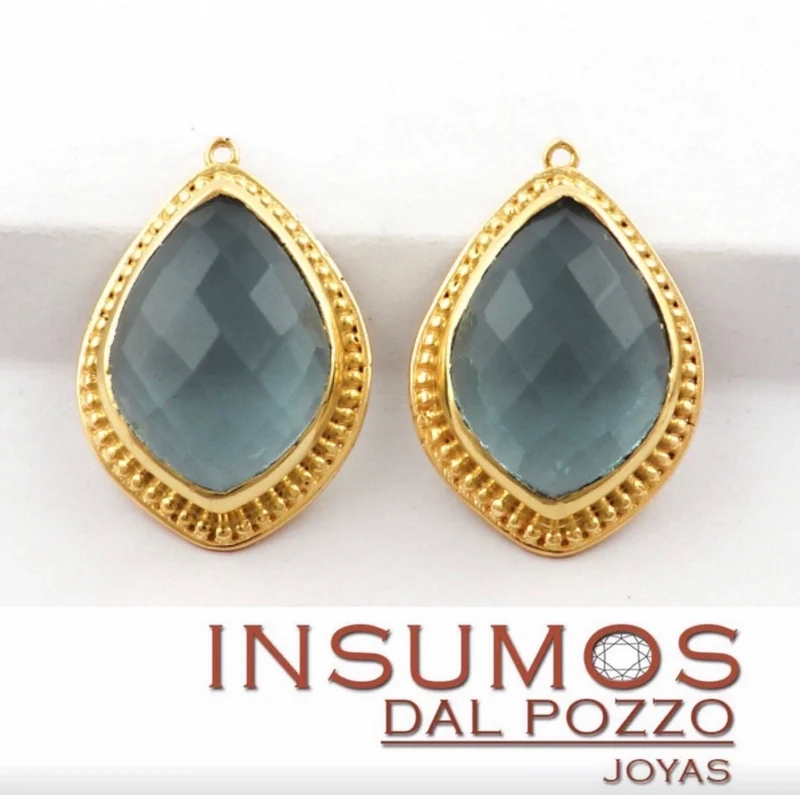 Pendiente Gran Gota Topacio Azul R 10 x 25 mm 1C Baño Oro