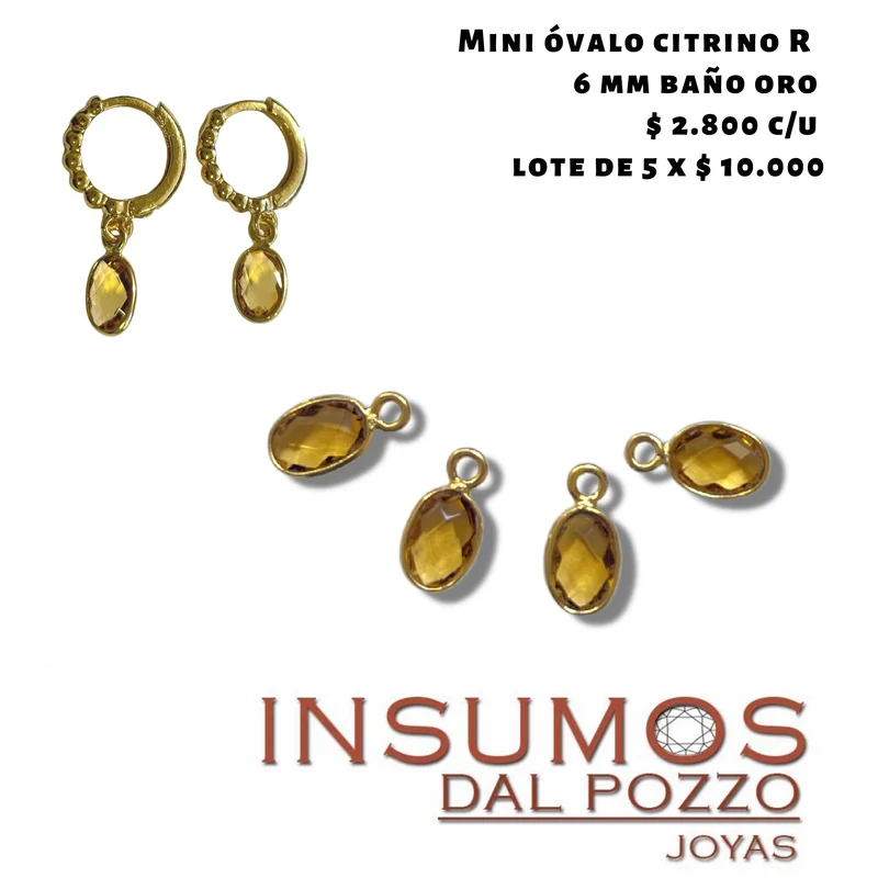 Mini Ovalo Citrino R 6 mm Baño Oro