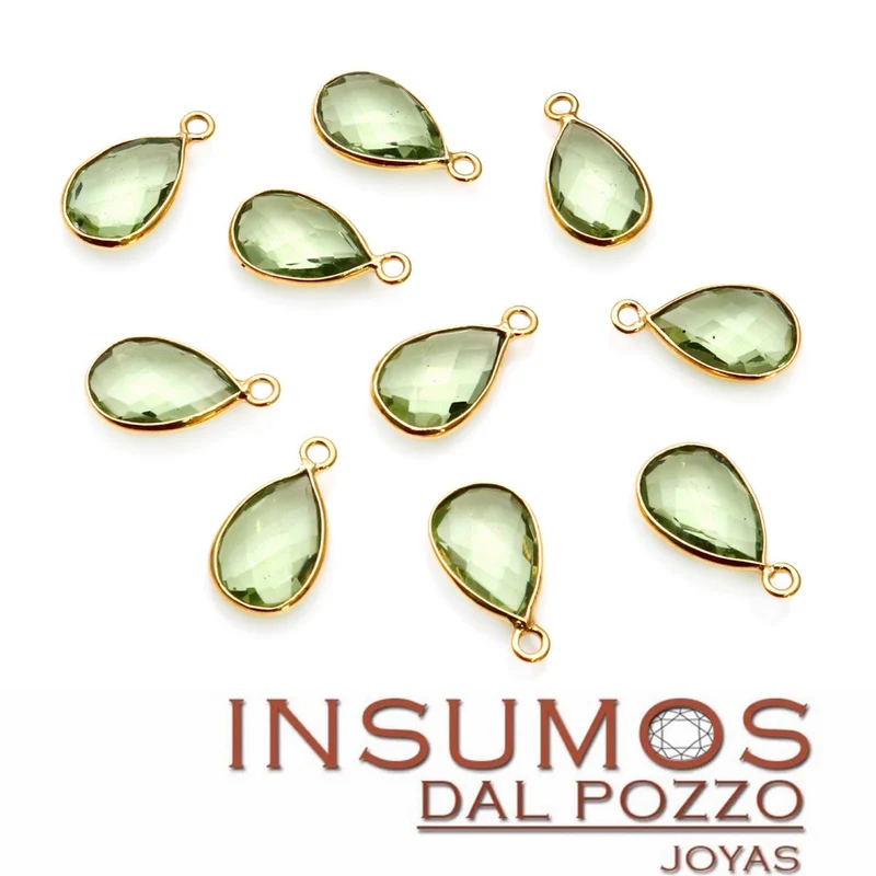 Gota Amatista Verde R 8 x 12 mm Baño Oro