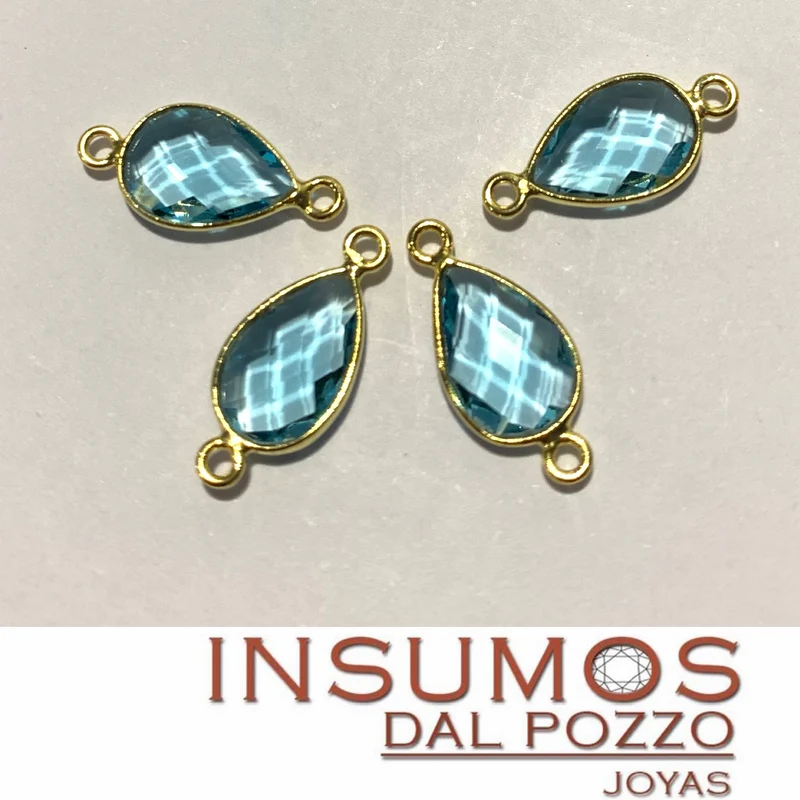 Gota Topacio Azul R 8 x 12 mm Baño Oro