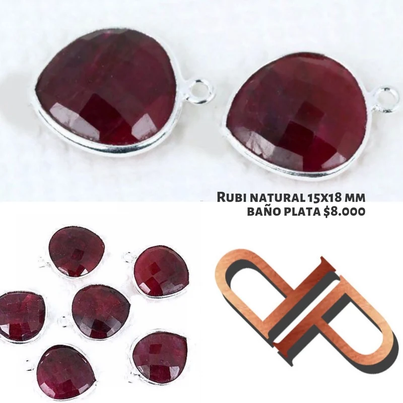 Corazón Rubí Natural 15 mm Baño de Plata