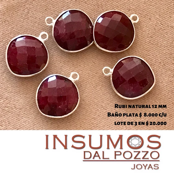 Corazón Rubí Natural 12 mm Baño de Plata