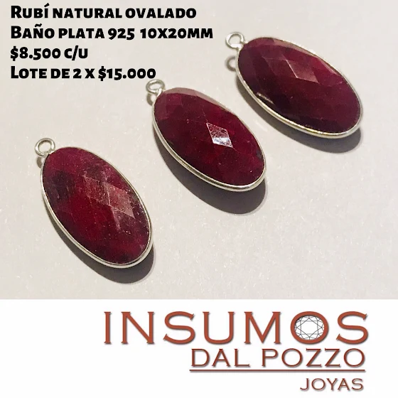 Ovalo Rubí Natural1 10 x 20 mm Baño de Plata