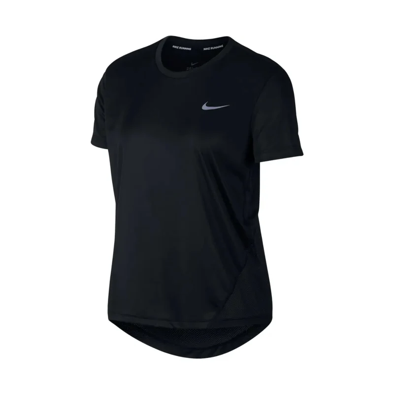 Nike Camiseta Manga Corta Miler Negro, para Mujer