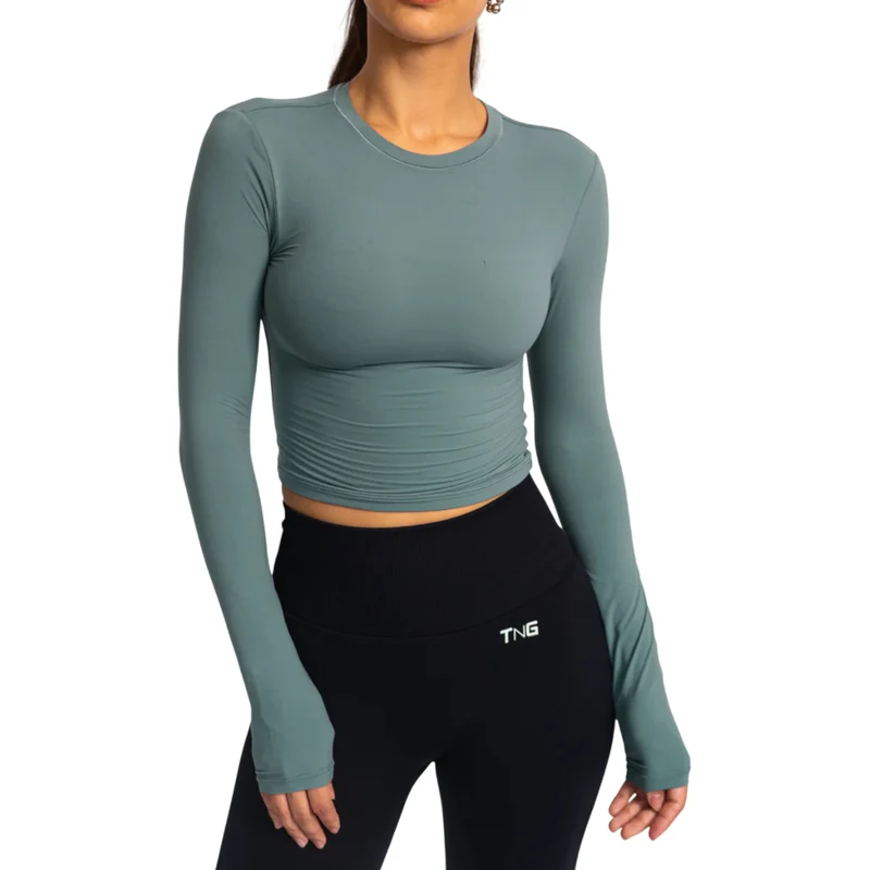 TNG Top Deportivo Manga Larga Minimal Gris, para Mujer