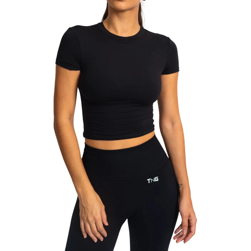 TNG Top Deportivo Manga Corta Minimal Negro, para Mujer