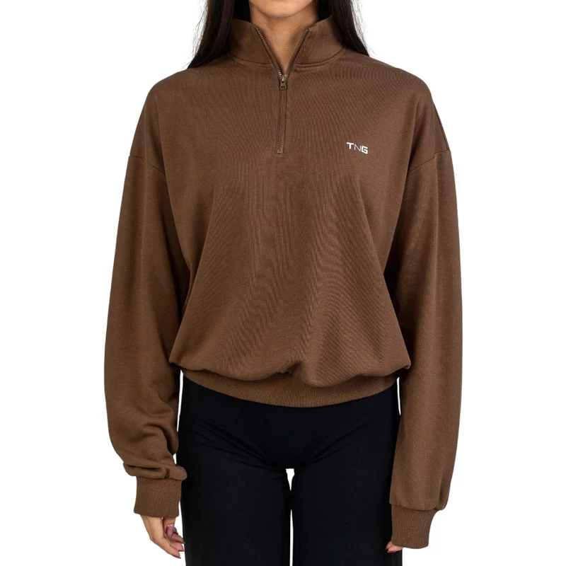 TNG Sweater Boxy Half Zip Café, para Mujer